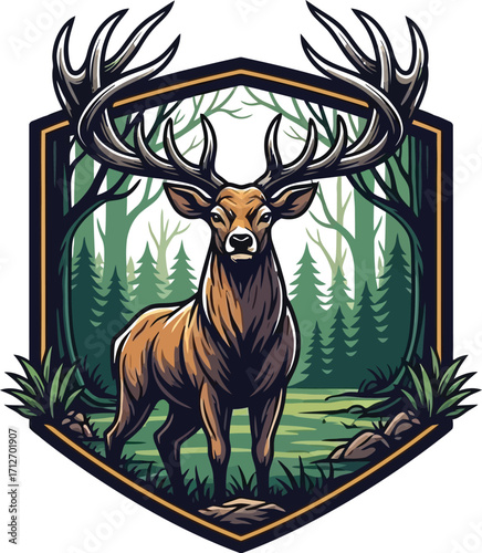 Majestic Deer Illustration, Forest Emblem, Wildlife Symbol