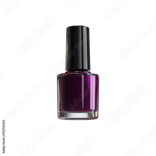 Dark purple nail polish bottle isolated on a transparent background, in a PNG format