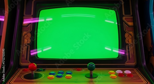 Retro Arcade Game Machine Green Screen.