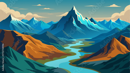A birds eye view of a vast mountain range with tiny rivers snaking through the valleys illustrating the size and scale of the landscape.