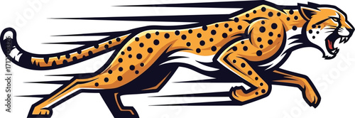 Cartoon cheetah running, fast feline predator, wild animal mascot