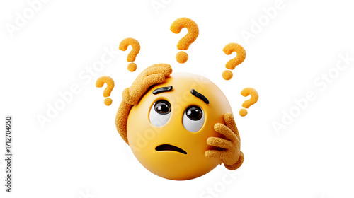 Confused Emoticon Surrounded by Question Marks  3D Render