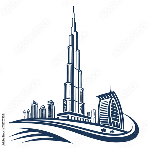 Dubai skyline vector illustration for logo design