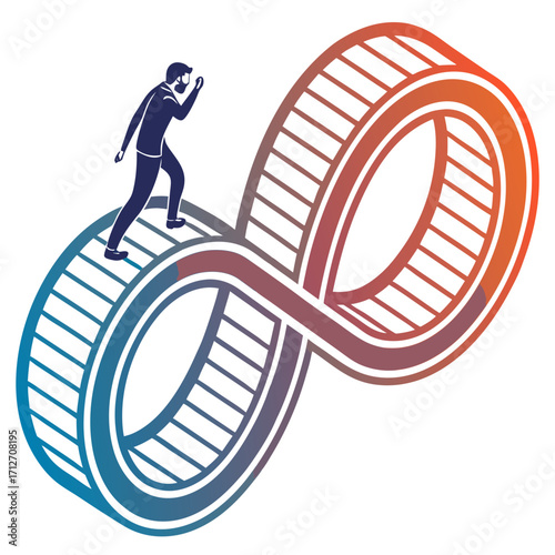 Man running on infinity loop, symbolizing endless work