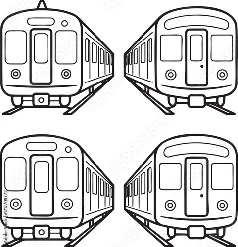 Set of Subway Train Outline vector illustration isolated On Transparent Background