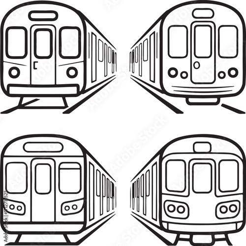 Set of Subway Train Outline vector illustration isolated On Transparent Background