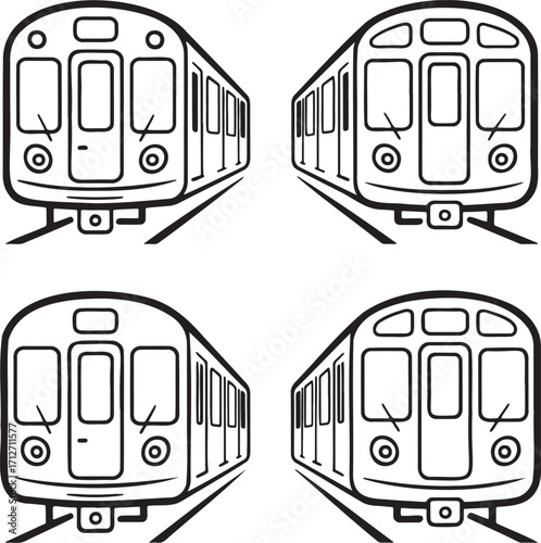 Set of Subway Train Outline vector illustration isolated On Transparent Background