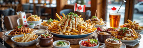 Poutine on a plate at a cafe, the national food of Canada