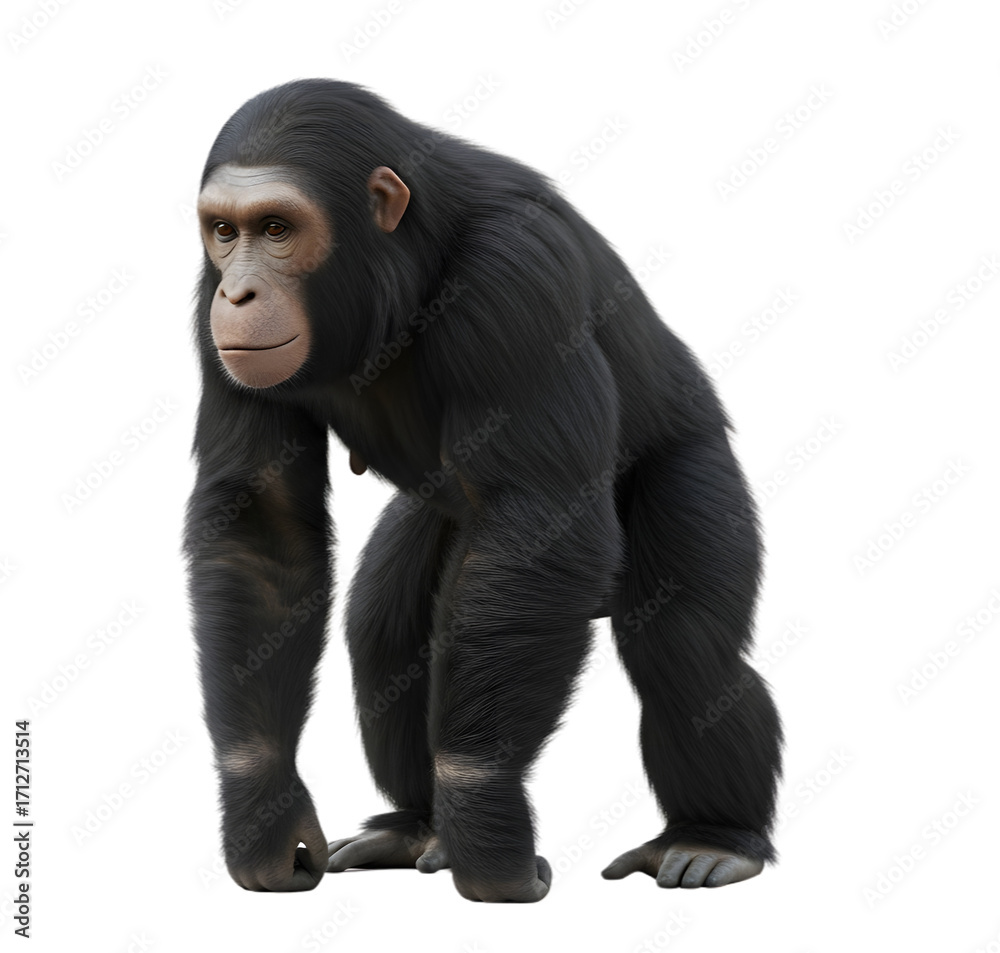 Fototapeta premium A realistic 3D rendering of a prehistoric hominid, an early human ancestor, standing isolated against a white background.