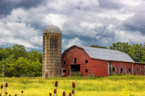Agricultural landscape under cloudy skies in rural northeastern Tennessee, USA