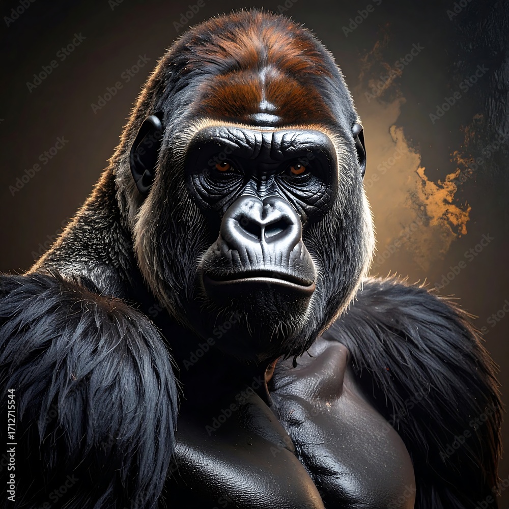 Obraz premium Gorilla portrait, dramatic lighting