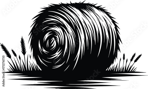 Dry Hay bale in an agricultural field  vector illustration isolated on a white background