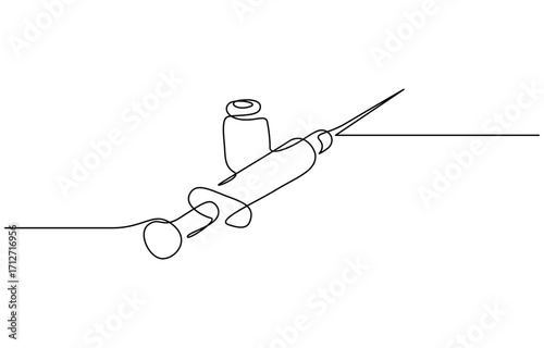 Continuous one line drawing of Syringe and bottle medical equiptment vector illustration. Editable outline