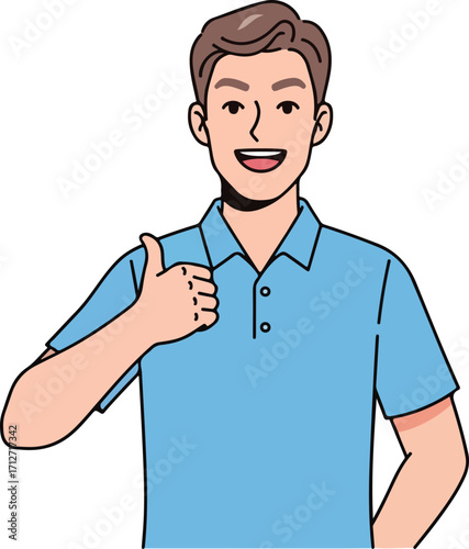 Young Man Giving Thumbs Up Gesture With Happy Expression male person
