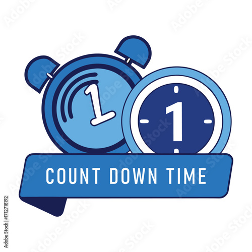 Stylized blue alarm clock and stopwatch icons with the number one displayed prominently symbolizing countdown time and urgency for deadlines or events