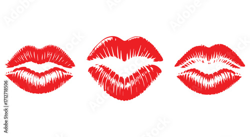 Red Lipstick Kiss Imprints on White Background vector