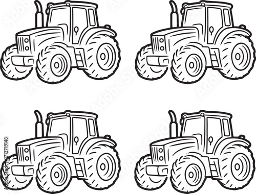 Set of Tractor Outline vector illustration isolated On Transparent Background