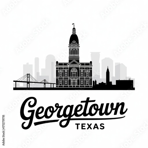 Georgetown Texas Skyline Silhouette — Historic Hill Country City Vector Illustration