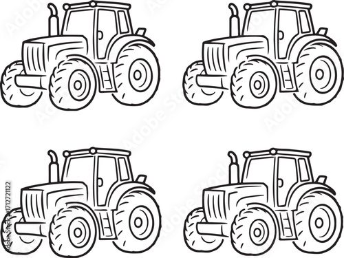 Set of Tractor Outline vector illustration isolated On Transparent Background