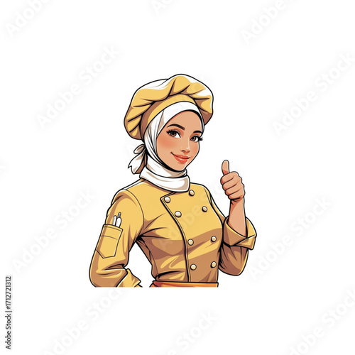 vector illustration woman muslim hijab chef