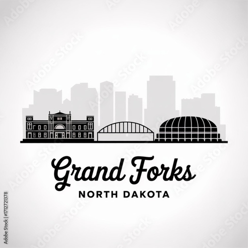 Grand Forks North Dakota Skyline Silhouette — Red River Valley City Vector Illustration