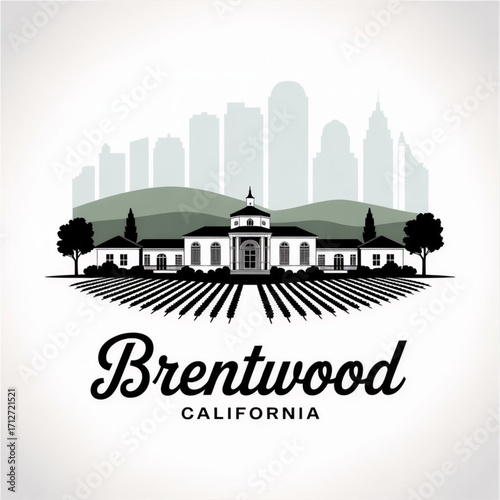 Brentwood California Skyline Silhouette — Vineyard City in Contra Costa County Vector Illustration
