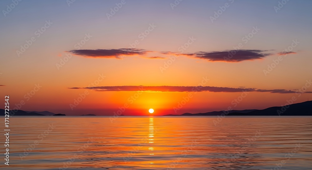 Obraz premium Stunning Sunset Over Calm Ocean Water.