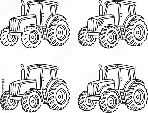 Set of Tractor Outline vector illustration isolated On Transparent Background