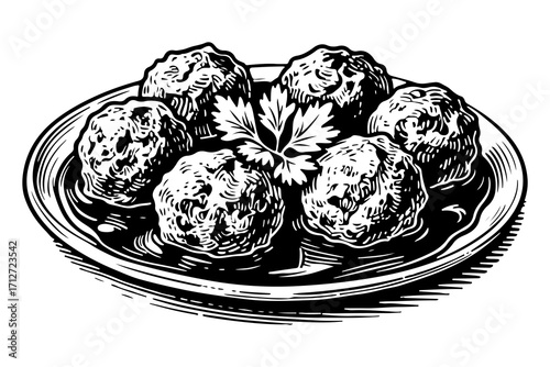 Meatball vector engraving style illustration
