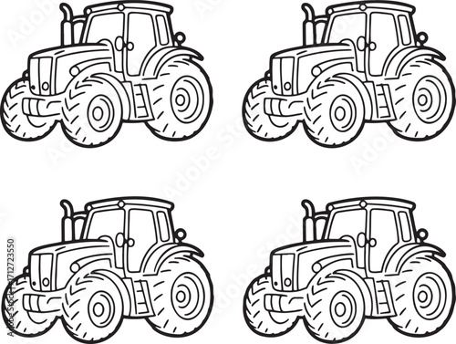 Set of Tractor Outline vector illustration isolated On Transparent Background