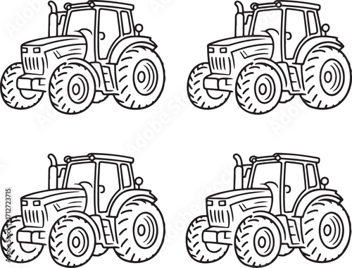 Set of Tractor Outline vector illustration isolated On Transparent Background