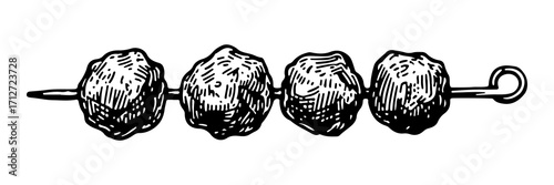 Meatball vector engraving style illustration
