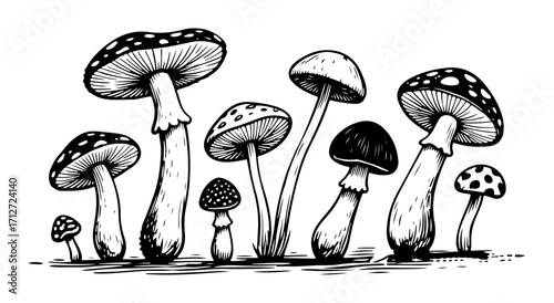 Mushroom vector engraving style illustration