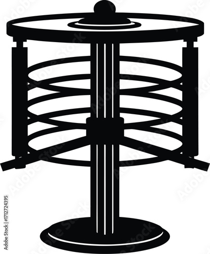 Abstract Black and White Illustration of a Complex Mechanical Device or Structure on white background