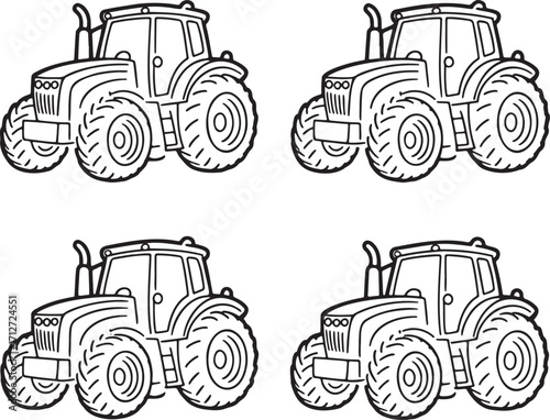 Set of Tractor Outline vector illustration isolated On Transparent Background
