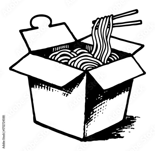 Noodles vector engraving style illustration