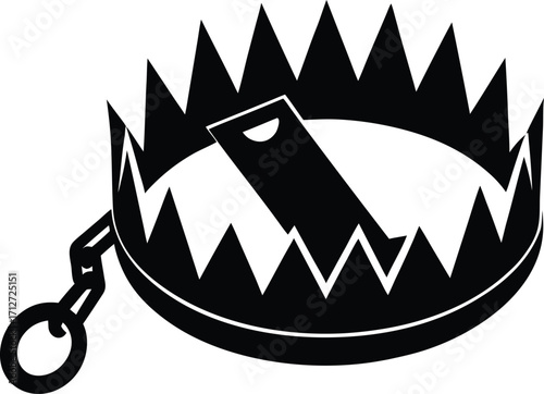 Black and White Vector Illustration of a Bear Trap with Sharp Teeth on white background