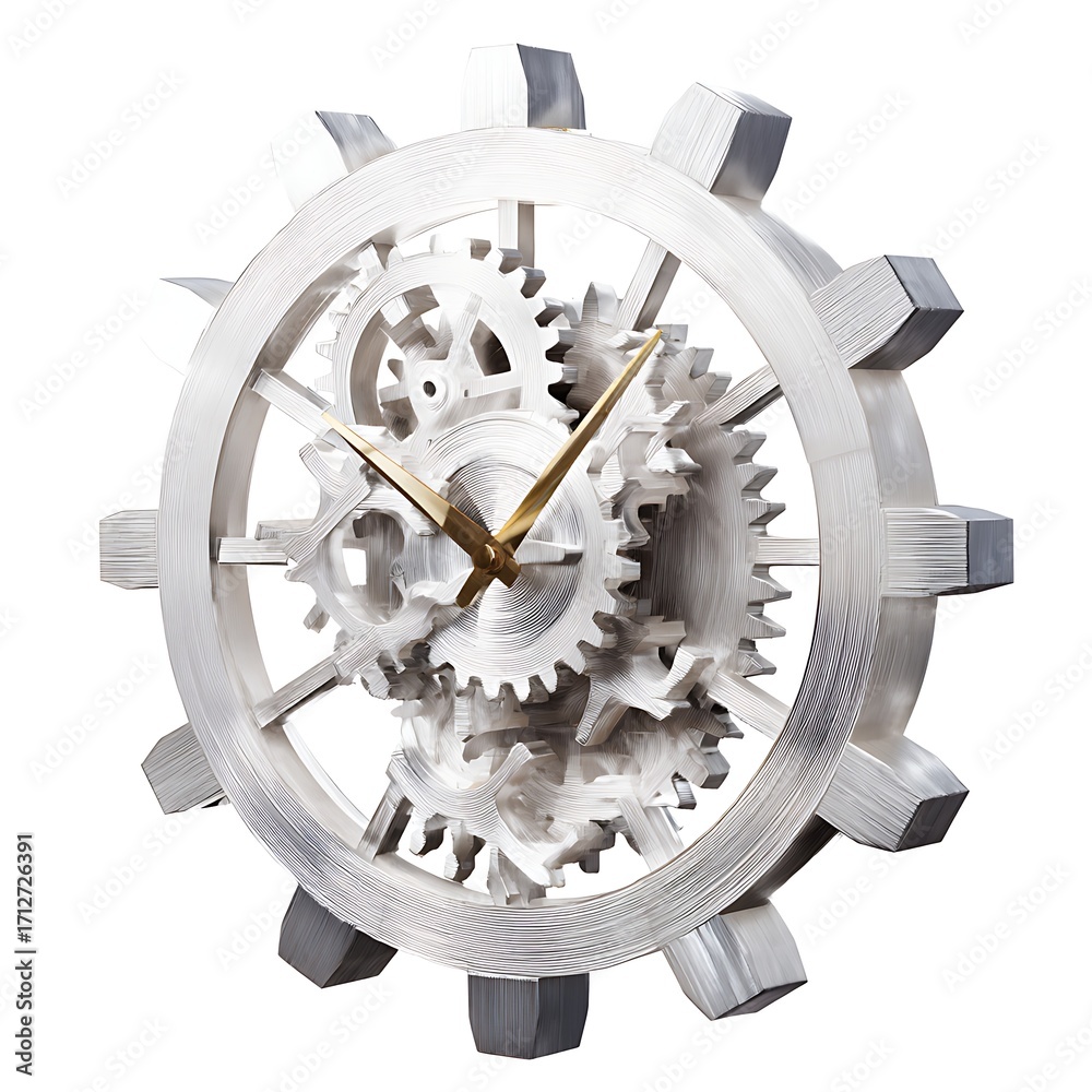 Fototapeta premium Steampunk Clockwork: A striking metallic clock featuring intricate gears and precise mechanism captures the essence of time, technology, and industrial design. 