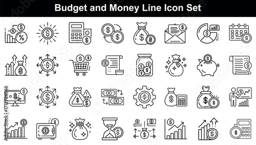 Vector art of budget and money line icon set illustration design