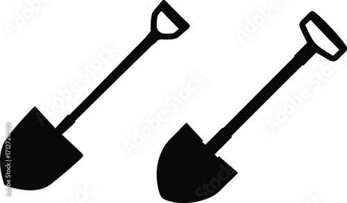Shovel and spade Silhouette icon set for gardening, construction, and farming. Black simple pictogram collection of garden and building tools.
vector illustration on transparent background.
