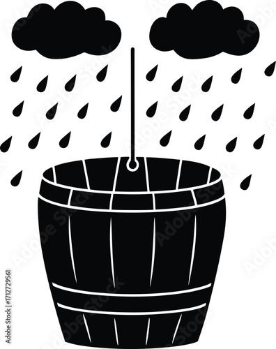 Leaky Bucket Metaphor Water Loss and Inefficiency Concept with Rain and Bucket on white background