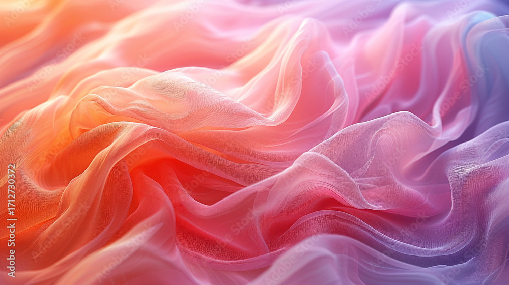 Obraz premium Macro close-up of pastel gradient mesh fabric with realistic fiber detail and gentle folds, lit with soft directional light to enhance texture and depth while leaving space for text overlay
