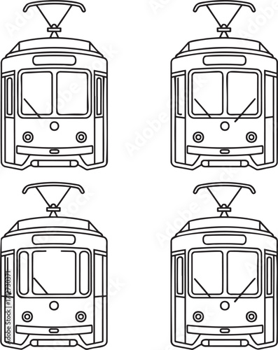 Set of Tram Outline vector illustration isolated On Transparent Background