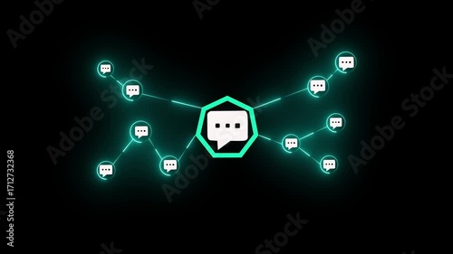 Message chat box icon animation on black background Network Connection.