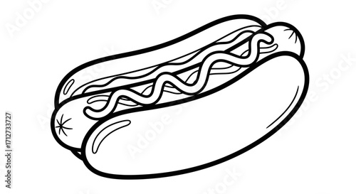 Simple black and white illustration of a hot dog.