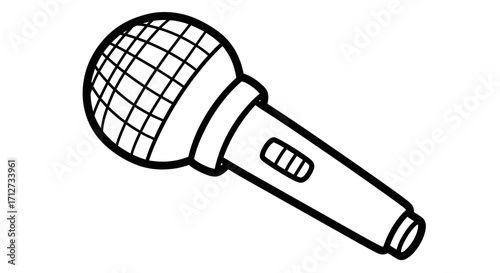 A simple black and white line drawing of a microphone with a switch.