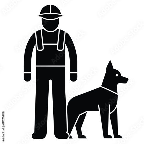 worker with dog nearby vectoe icon