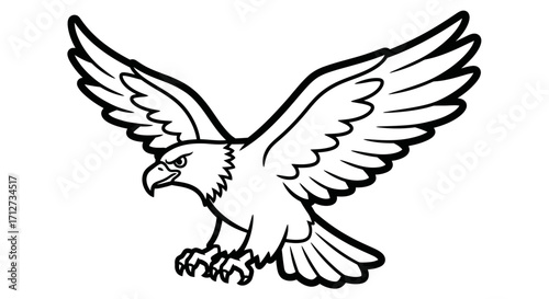 Black and white illustration of an eagle with outstretched wings, depicted in a simple, graphic style.