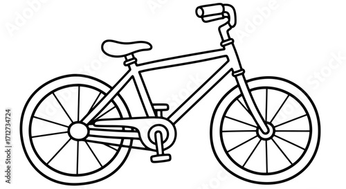 Classic Cartoon Outline Bicycle Standing with Wheels and Handlebars on an Isolated White Background