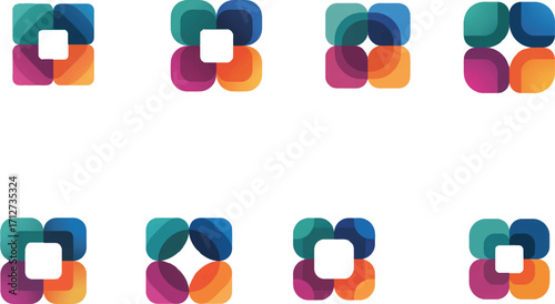 Overlapping colorful rounded squares forming a central void